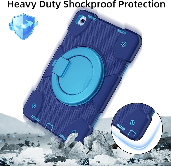 Case for Samsung Galaxy Tab A9+/A9 Plus Case 11 Inch with Screen Protector/360° Rotating Stand/Pen Holder/Shoulder Strap Shockproof Cover for Tablet A9+ 5g (Navy+Blue)