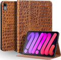Leather Case for iPad mini 7 (A17 Pro) 2024 / iPad mini 6 Generation 2021 8.3 Inch Full Grain Leather CoverProtective Smart Folio with Auto Sleep/Wake Anti Slip Crocodile Pattern