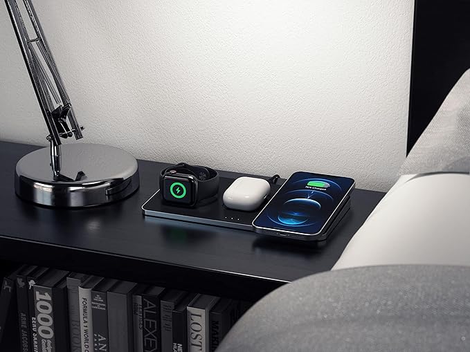 Satechi Trio Wireless Charger with Magnetic Pad Qi Certified Compatible with iPhone 16 Pro Max/16 Pro/16/16 Plus AirPods Pro/Gen 3 Apple Watch Ultra &amp Series (CT-X3TWCPM)