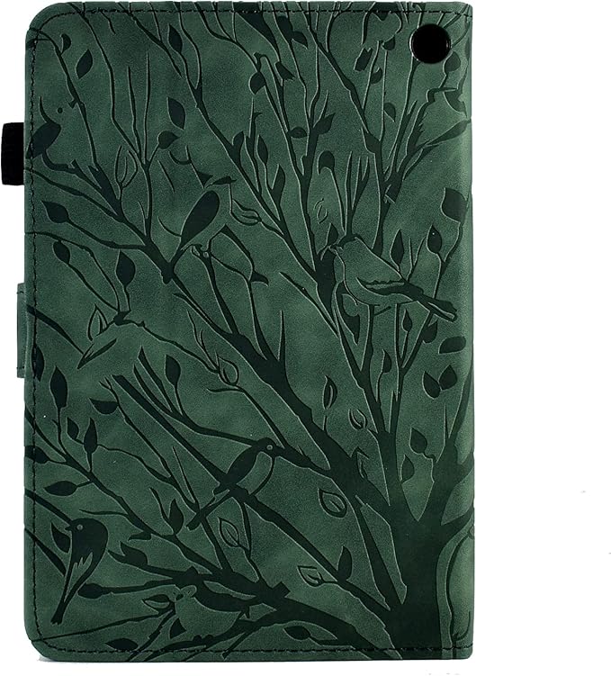 for Amazon Kindle Fire HD 8 &amp Fire HD 8 Plus Case (12th/10th Generation 2024/2022/2020) 8 UUcovers Embossed Magneic Smart Cover with Stand/Pencil Holder [Auto Sleep/Wake] Green Lucky Tree