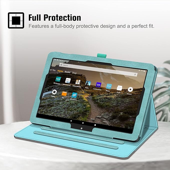 Fintie Case for All-New Amazon Fire HD 10 Tablet (13th/11th Generation 2023/2021 Release) - Multi-Angle Stand Cover with Pocket Auto Wake/Sleep Turquoise | 13th/11th Generation 2023/2021 Release w