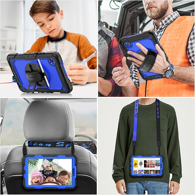 SEYMAC stock Case for Samsung Galaxy Tab A11 8.7'' Full-Body Drop Protection Case with Screen Protector Pencil Holder [360° Rotating Hand Strap] &ampStand Blue+Black