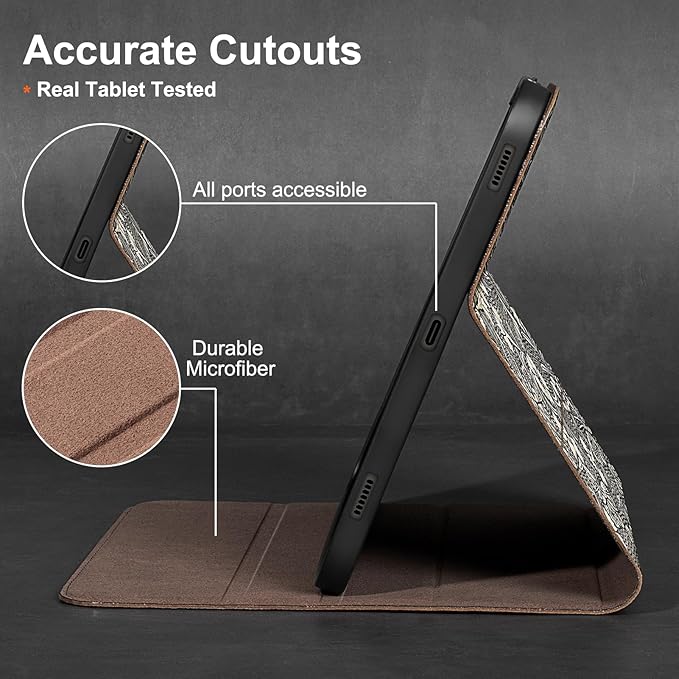 Gexmil Genuine Leather Case for Samsung Galaxy Tab S6 Lite 10.4 Inch with Pencil HolderShockproof Protective Adjustable Kickstand Smart Premium Folio Flip Tablet Cover Butterfly Grey