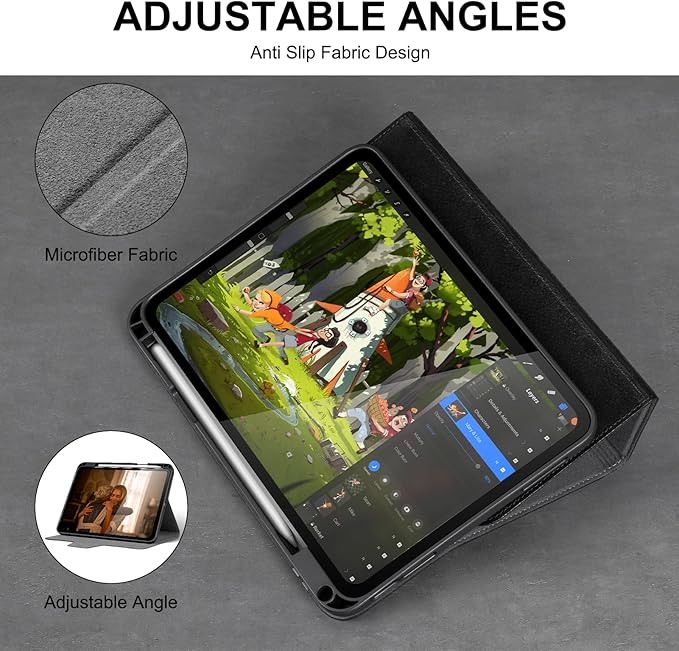 Gexmil Leather Case for iPad (A16) 11th Generation 11 Inch 2025 iPad 10th Generation 10.9 Inch 2022Protective Cover with Pencil HolderMagnetic ClosureAuto Sleep/WakeSanded Black