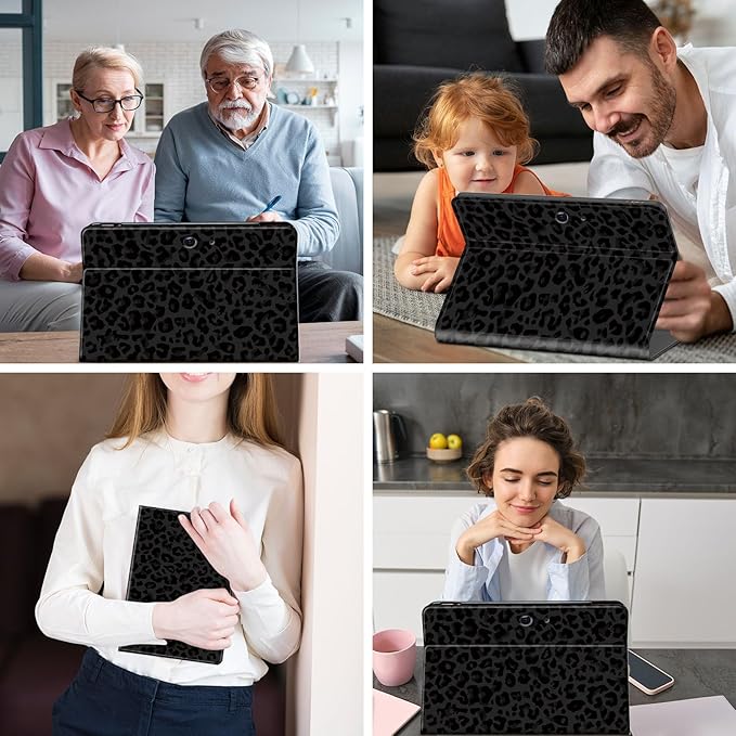 Case for Microsoft Surface Pro 11/10 / 9 13 InchPU Leather Cute Slim Folio Adjustable Stand Cover Case for Surface Pro 11th Edition AIBlack Green Leopard