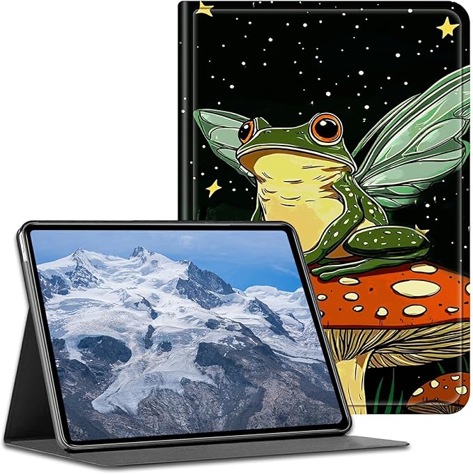 Case for iPad Air 13 Inch (M3/M2) 2025/2024/iPad Pro 12.9 Inch 2022/2021/2020 PU Leather Shockproof Stand Protective Cover with Auto Wake/SleepCartoon Frog Mushrooms
