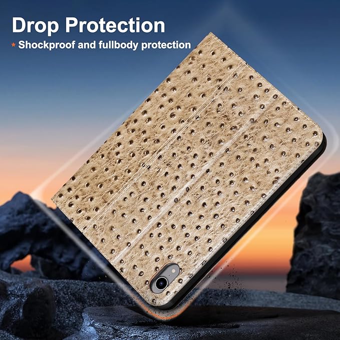 Gexmil Leather Case for iPad mini 7 (A17 Pro) 2024 / iPad mini 6 Generation 2021 8.3 InchPremium Cowhide Cover with Adjustable Stand Auto Wake/SleepKhaki