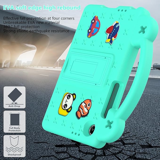 Compatible with Lenovo Tab One 2025 8.7 inch Tablet Case Kids Friendly Universal Lightweight Shockproof Protective Case with Shoulder Strap &amp Stand Handle Mint Green