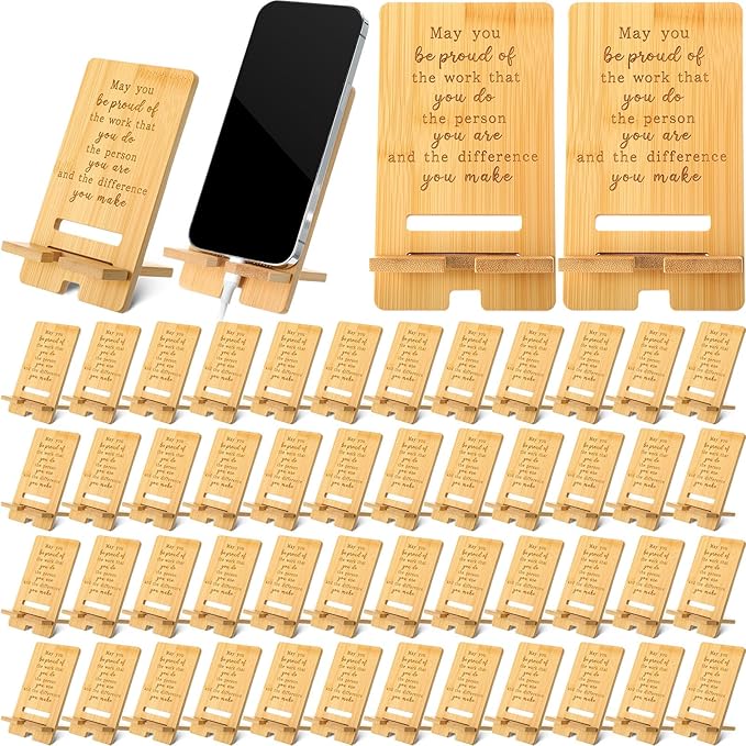 Ripeng 48 Pcs Employee Appreciation Gifts Bulk Bamboo Phone Stand for Desk Office Worker Thank You Gift for Administrative Assistant Team Coworkers Staff Nurse Teacher Week (Vivid Work Pride)