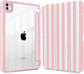 May Chen Case for iPad Pro 11-Inch M5/M4 2025/2024 (6th/5th Generation) [Penceil Holder] Trifold Stand Auto Wake/Sleep Clear TPU Protection Back Cover Pink Stripes