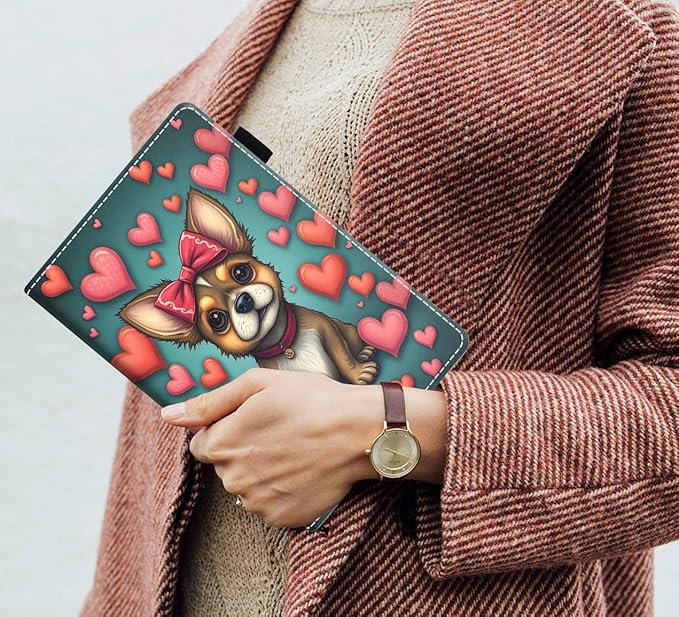 Case for Amazon Fire HD 10/HD 10 Plus Tablet 10.1 (13th/11th Generation 2023/2021 Release) Slim PU Leather Cover with Card Slot &amp Auto Wake/Sleep Cartoon Dog with Bow On Head