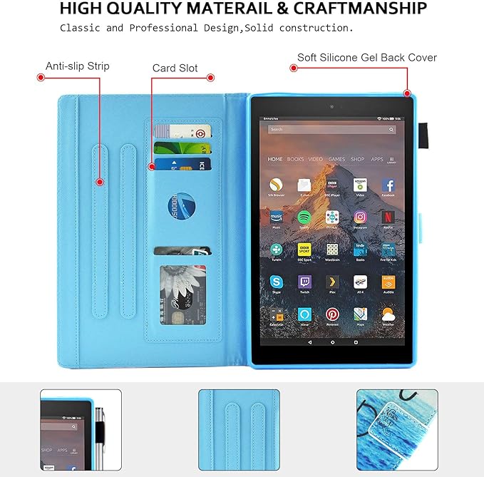 Case for Fire HD 8 (8th/7th/6th Generation 2018/2017/2016) Techcircle Multi-Angle View Stand Cute Pattern Slim Folding Leather Protective Cover with Card Slots Smart Sleep/Wake Never Stop