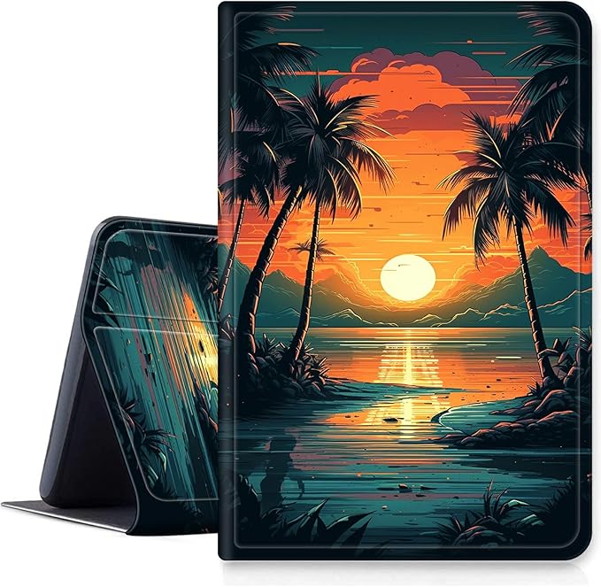 DIGTIALLL Case for Amazon Kindle Fire HD 10 Tablet (9th/7th/5th Generation2019/2017/2015 Release) 10.1 PU Leather Smart Protective Cover with Auto Sleep/WakeTropical Palm Tree