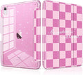 DONGKE for iPad Pro 11 inch Case – Fits M5 2025 / M4 2024 Shockproof Sparkling Glitter Acrylic Back Pencil Holder Trifold Stand Auto Sleep/Wake &amp Touch ID Support - Pink Checkerboard