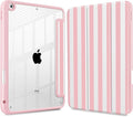 May Chen for iPad 9th Generation with Pencil Holder iPad 8th/7th Gen Case 10.2-inch [Penceil Holder] Trifold Stand Auto Wake/Sleep Clear TPU Protection Back Cover Pink Stripes