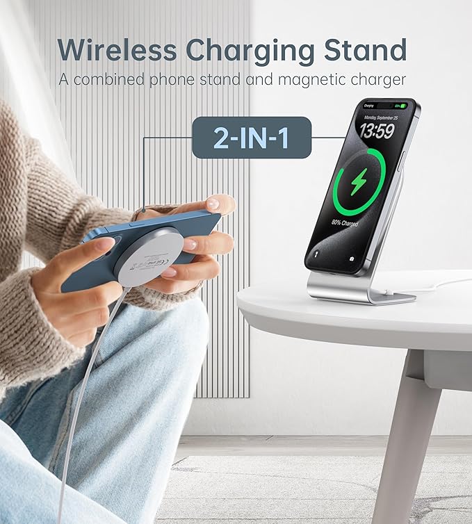 Magnetic Wireless Charger for iPhone 17/16/15/14/13/12 - Mag Charger+20W USB C Adapter Fast Wireless Charging Stand/Pad with 5ft USB-C Cable for iPhone 17/16/15/14/13/12 Airpod-Gift for Men &amp Wo