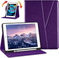 DTTO Rotating Case for iPad 9th/8th/7th Generation 10.2 Inch 2021/2020/2019 360 Degree Swiveling Premium Leather Folio Stand Cover with Pencil Holder - Auto Wake/Sleep and Hand Strap Dark Purple