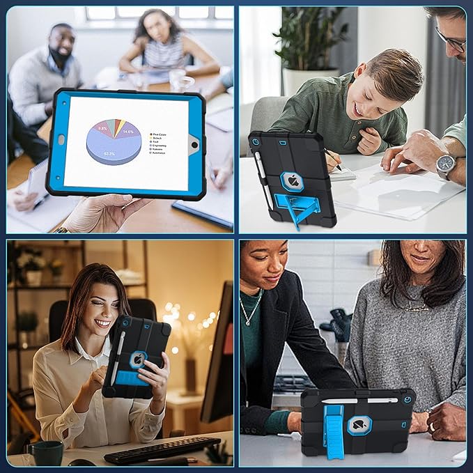 Case for iPad 9th/8th/7th Generation 2021/2020/2019(10.2 inch) Heavy Duty Shockproof Rugged Protective 10.2 Cover with Built-in Stand for iPad 9 8 7 Gen(Black+Blue)