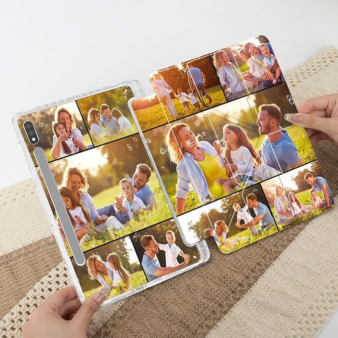 Custom Pictures Personalized Case for Samsung Galaxy Tab S8+/S8 Plus 12.4inch(2022) Built-in Pencil Holder Customized Photo Galaxy Tablet Case with Shockproof Protective Cover Clear PC Back Shell