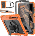 Case for Samsung Galaxy Tab S8 Plus 2022/S7 FE/S7 Plus 5G 12.4-inch Tablet Case Protective [with Screen Protector] Rotatable Kickstand S Pen Holder Hand/Shoulder Strap (Orange)