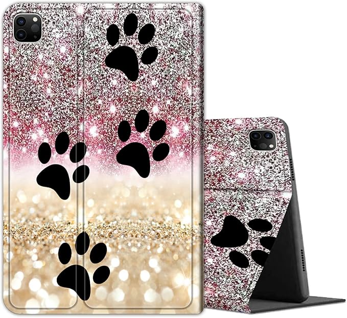 Case for iPad Pro 12.9 6th/5th/4th/3rd Generation 2022/2021/2020/2018 Lightweight TPU Shockproof with Auto Sleep/Wake Cover for 12.9 Inch iPad Pro Black Dog Paw Sparkles