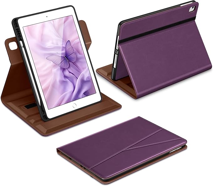 DTTO for iPad 6th / 5th Generation 9.7 Inch (2018/2017) iPad Air 2 / Air 1 Case 360 Degree Rotating Premium Leather Folio Stand Cover with Pencil Holder New Purple