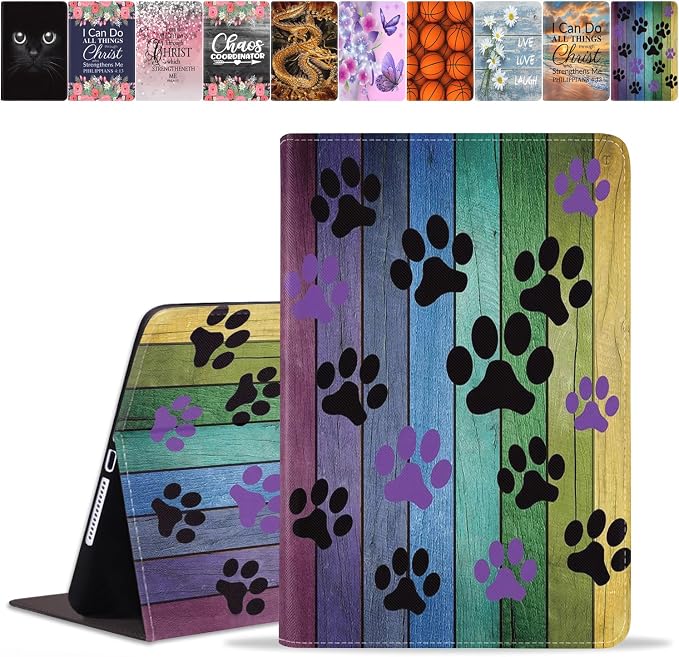 Rustic Rainbow Woodgrain Dog Paw Print