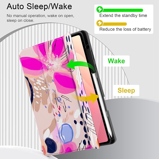 DONGKE Case for Samsung Galaxy Tab S11 5G 11 2025 Model (SM-X730/X736B) Slim Lightweight Trifold Stand Cover with S Pen Holder Auto Sleep/Wake Soft TPU Shockproof Back Floral Artistic