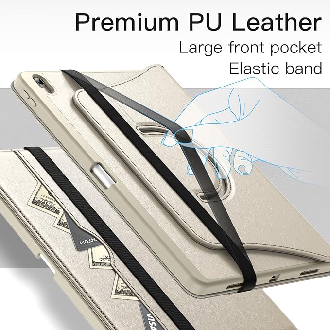 JETech Rotating Case for iPad Air 13-Inch M4/M3/M2 (2026/2025/2024) with Pencil Holder 360 Degree Rotation PU Leather Folio Protective Cover (Starlight)