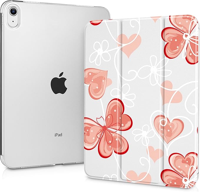 Case for iPad 11 inch A16 2025 Generation 11th / iPad 10.9 inch 10th Generation 2022 Smart Foldable Stand PC Clear Translucent Back Shell Auto Wake/Sleep Slim CoverFlower Butterfly