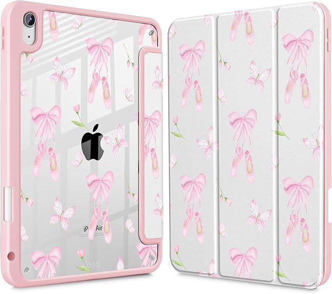 May Chen for iPad Air 11-inch M4/M3/M2 (2026/2025/2024) iPad Air 5th/4th 10.9 Inch - Shockproof Cover with Clear Back Shell &amp Penceil Holder Auto Wake/Sleep Stand Cover Ballet Shoes