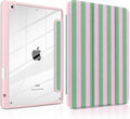 DONGKE for iPad 9th/8th/7th Generation Case 10.2 Inch (2021/2020/2019) [Auto Sleep/Wake &amp Pencil Holder] Clear Acrylic Back Trifold Stand Cover Green Stripes