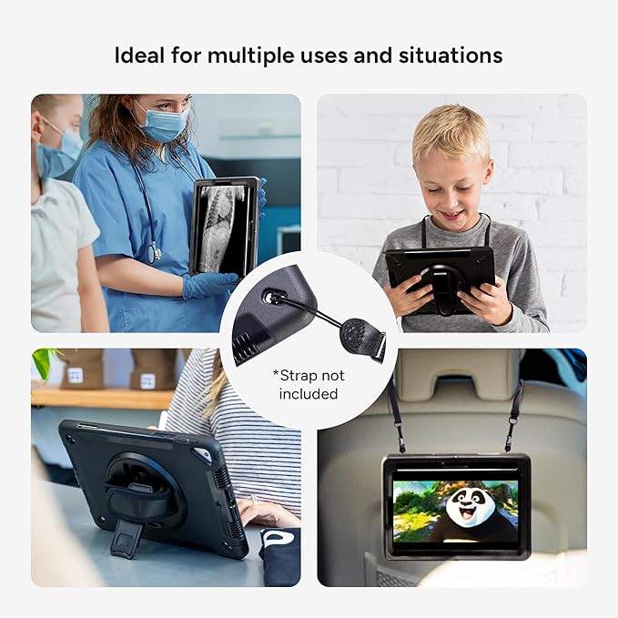 ZAGG Rugged Tablet Case for iPad 10.2-inch (9th/8th/7th Gen) - Protective 360° Rotating Hand Strap Integrated Kickstand Drop-Proof Ideal for Business Warehouse and Field Use Black