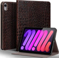 Gexmil Leather Case for iPad mini 7 (A17 Pro) 2024 / iPad mini 6 Generation 2021 8.3 InchPremium Cowhide Cover with Adjustable Stand Auto Wake/SleepBrown Crocodile