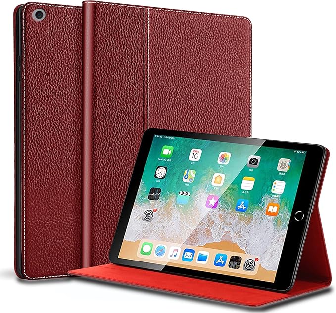 for Ipad Case 10.2-inch 9th/8th/7th Gen 2021/2020/2019 Genuine Leather Cover Protective ShellAuto Wake/Sleep.Red