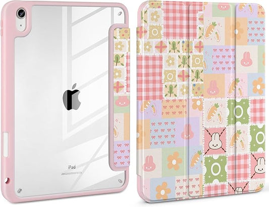 Case for iPad (A16) 11th Generation 11 inch 2025 /iPad 10th Gen 10.9 2022- Cute Patterns Functional Protection Clear Back Shell Magnetic Wake Sleep Trifold Stand &amp Pencil Holder Cute Bunny