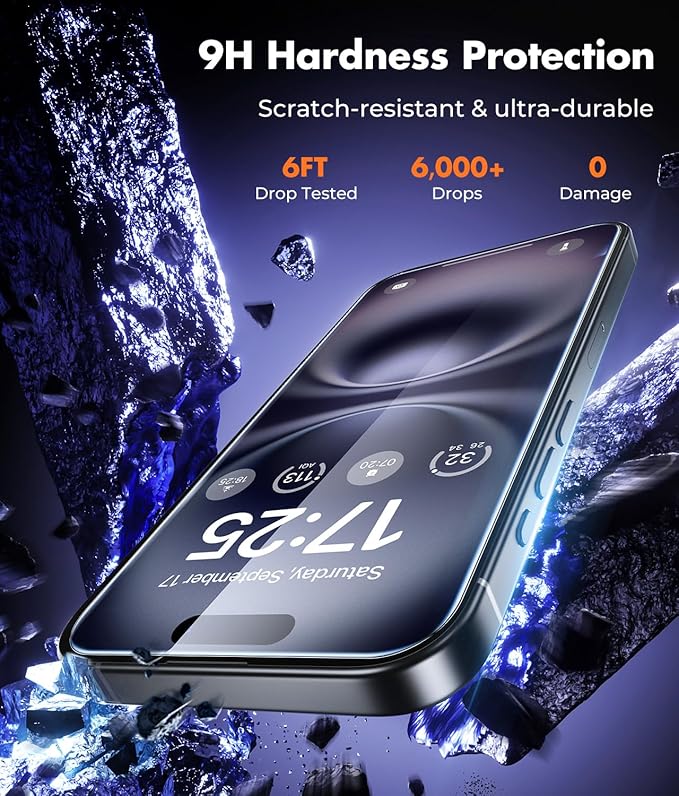 UNBREAKcable iPhone 16 Screen Protector 3-Pack 3 Tempered Glass + 3 Camera Lens Protectors 9H Hardness HD Clarity Anti-Fingerprint Case Friendly 6.1 Inch