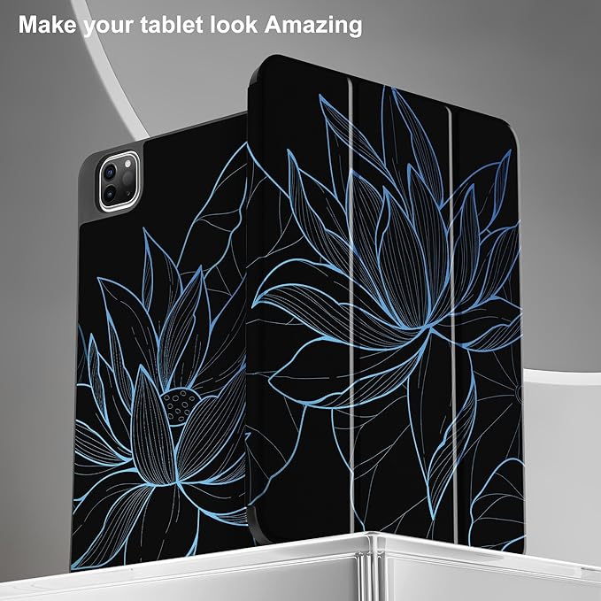 May Chen Case for iPad Pro 11 inch (4th 3rd 2nd &amp 1st Gen) 2022 2021 2020 2018 Trifold Stand + Pencil Holder + Auto Wake/Sleep + Soft TPU Protective Stand Back Cover Botanical line