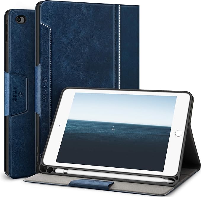 Antbox Case for iPad mini 5 2019 (5th Generation 7.9 inch) / iPad mini 4 with Built-in Pencil Holder PU Leather Smart Cover with Auto Sleep/Wake Stand Function (Blue)