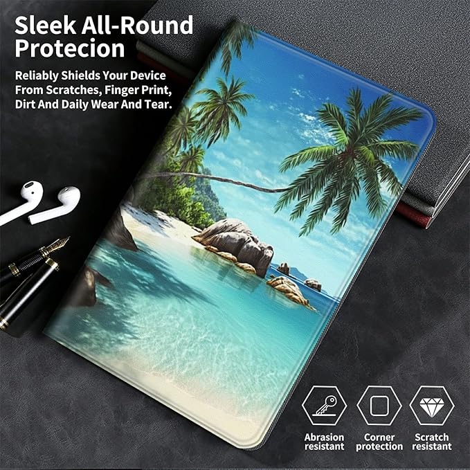Case for Kindle Paperwhite 12th Generation &amp Kindle Colorsoft Signature Edition 2024 7 inch Lightweight Smart Case Adjustable Stand Protective Cover with Auto Wake/Sleep - Tropical Palm Sea Beach