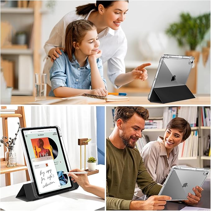 kenke Hybrid Case for iPad Air 11 Inch (M3) 2025 / (M2) 2024 iPad Air 5th/4th Gen 2022/2020 10.9 Inch with Pencil Holder Detachable Cover with Clear Hard Back Shell Auto Sleep/Wake Black