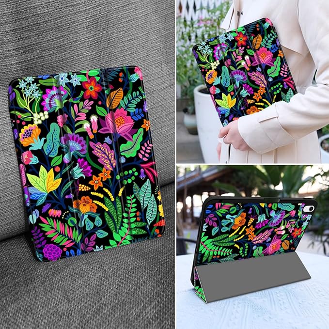 MEEgoodo for M4/M3/M2 iPad Air 11 inch Case 2026 2025 2024Case for iPad Air 5th Generation/iPad Air 4th Gen 10.9 inch 2022 2020 Tablet Cover with Soft TPU Back Shell Bright Flowers &amp Tropic Lea