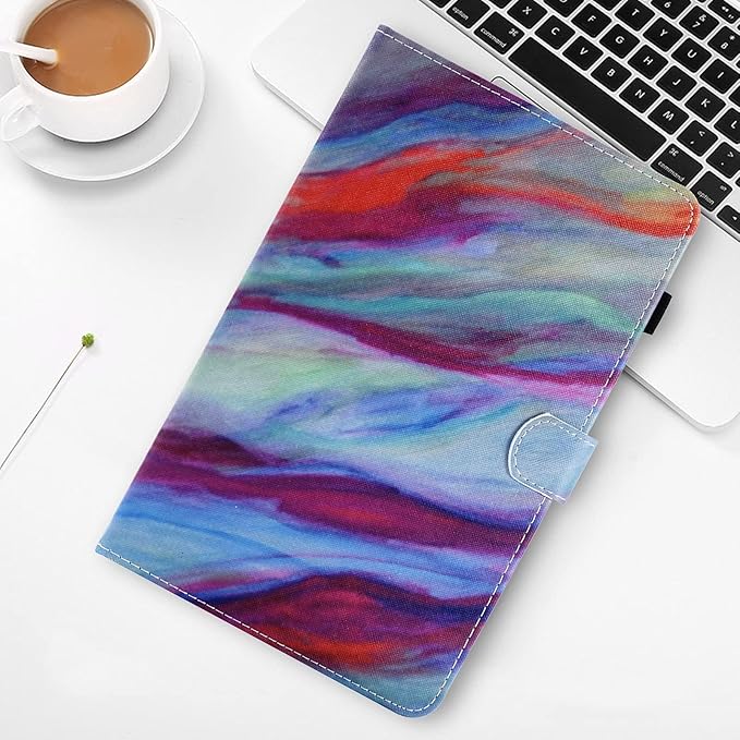 Case for Amazon Kindle Fire HD 8 Tablet (8th/7th/6th Generation 2018/2017/2016) with Pencil Holder Card Pocket PU Leather Magnet Smart [Auto Wake/Sleep] Folio Stand Cover Rainbow Marble