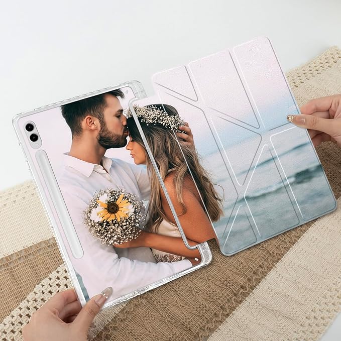 Custom Pictures Personalized Case for Samsung Galaxy Tab S9+/S9 Plus 12.4 inch(2023) Built-in Pencil Holder Customized Photo Galaxy Tablet Case with Shockproof Protective Cover Clear PC Back Shell