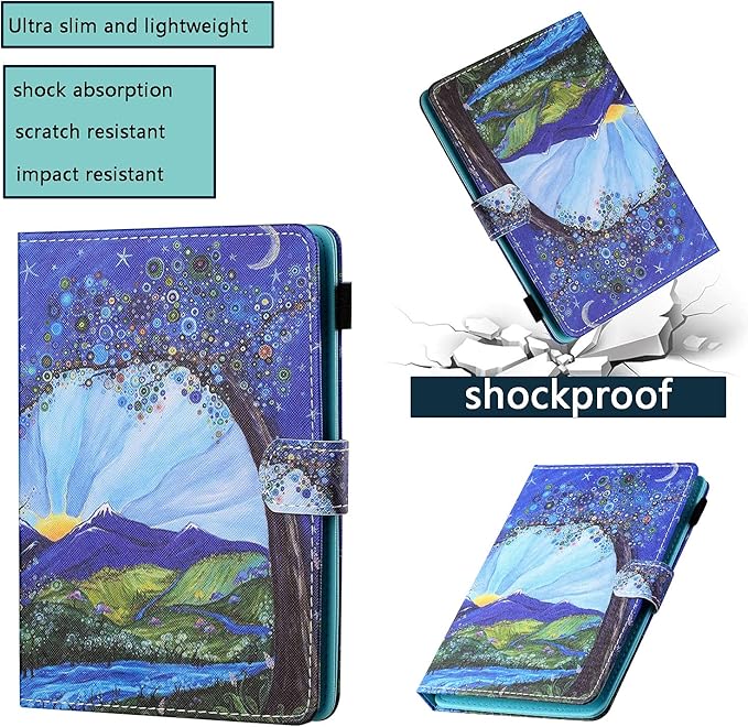 7 Kindle Fire 7 Case 9th/7th/5th Generation (2019/2017/2015 Release) with Stand Pencil Holder [Auto Wake/Sleep] Slim Smart Magnetic Folio PU Leather &amp TPU Back Cover Mountain Flower Tree