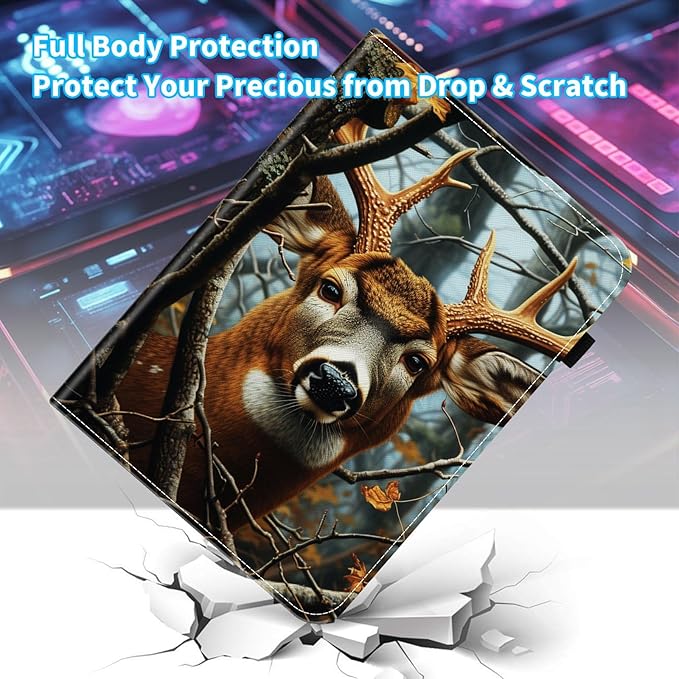 Case for Samsung Galaxy Tab A9 Plus/A9+ 5G 11 Inch 2023 Model (SM-X210/X216/X218)Card Slot PU Leather TPU Case Pen Holder Auto Wake SleepDeer in Tree Forest