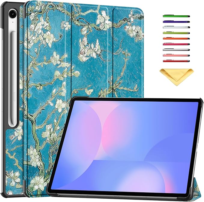 Case for Samsung Galaxy Tab S10 FE+ Plus 13.1 inch 2025 (Model: SM-X620/SM-X626B)Tri-Fold Stand Smart PU Leather Hard Back Shockproof Cover with Auto Wake/Sleep Almond Blossom Flower
