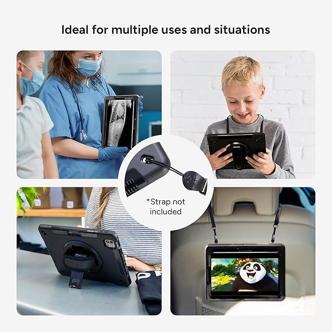 ZAGG Rugged Tablet Case for iPad Pro 13-inch (M5)/ Pro 13-inch (M4) - Protective 360° Rotating Hand Strap Integrated Kickstand Drop-Proof Ideal for Business Warehouse and Field Use Black