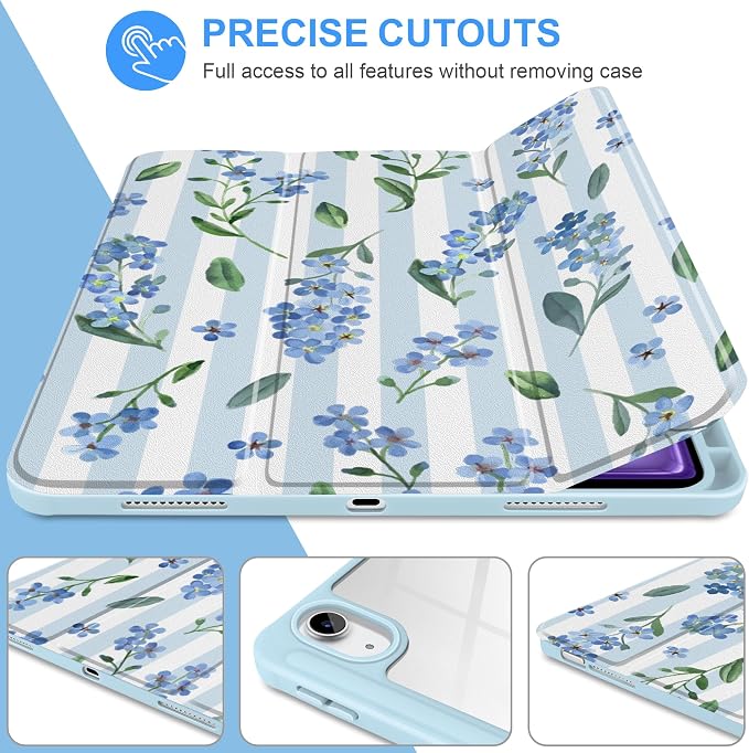 Blue Watercolor Flowers&Stripes