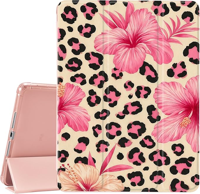 JOYLAND for iPad 9th/8th/7th Generation 10.2 inch (2021/2020/2019) with Pencil Holder-Auto Wake/SleepPink Leopard Print Floral Cover Anti-Scratch Shockproof Premium Folio Stand CasePink
